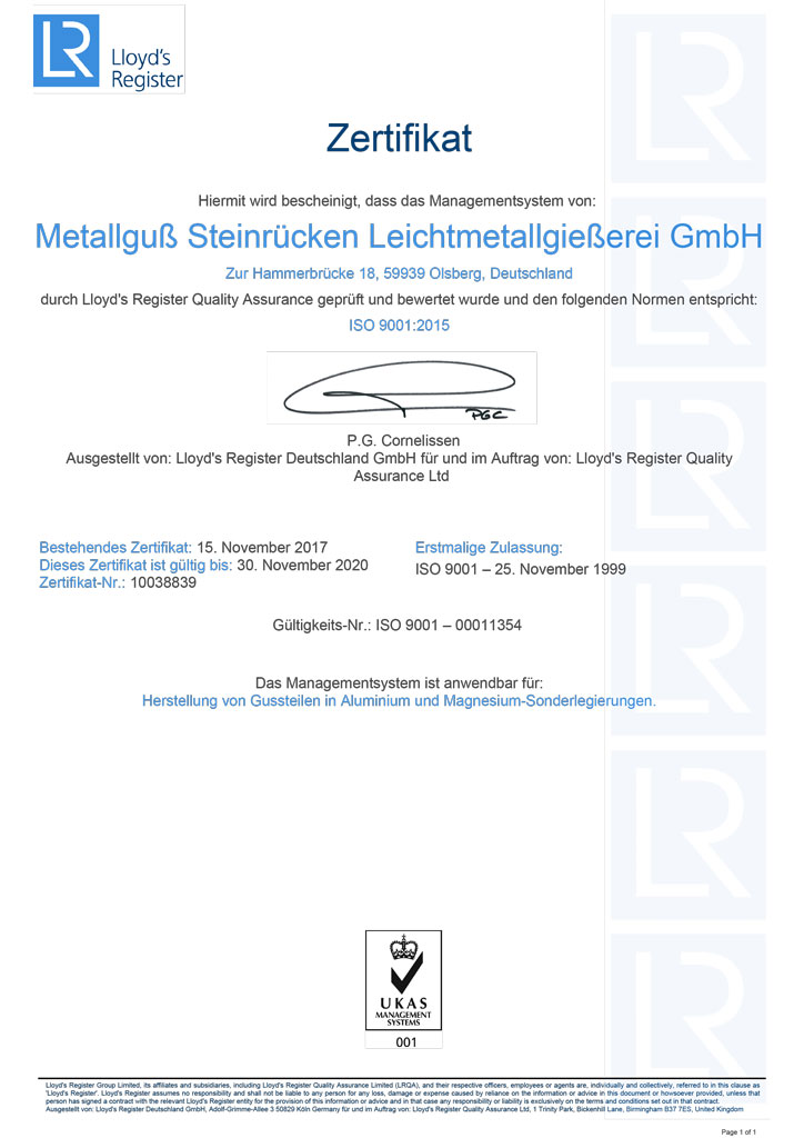 Qualitätssicherung / Zulassungen DIN EN ISO 9001 - 2015